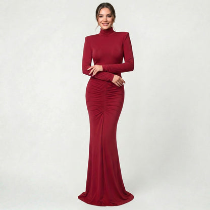 Robe Midi à Col Roulé pour Femme Élégante Coupe Slim à Manches Longues