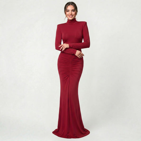 Robe Midi à Col Roulé pour Femme Élégante Coupe Slim à Manches Longues