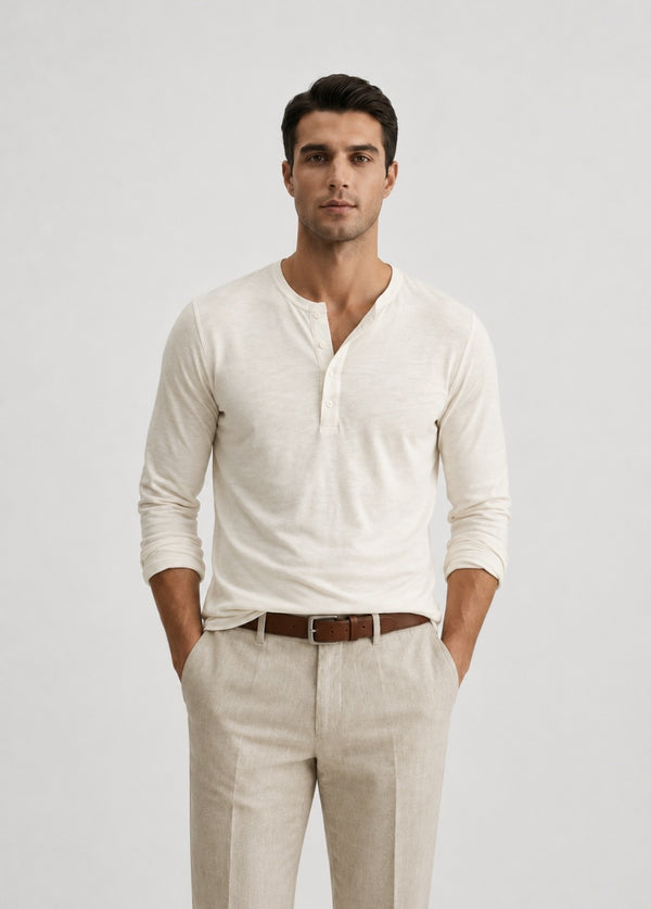 Chemise Henley Homme Manches Longues Haut Décontracté avec Boutons Confort