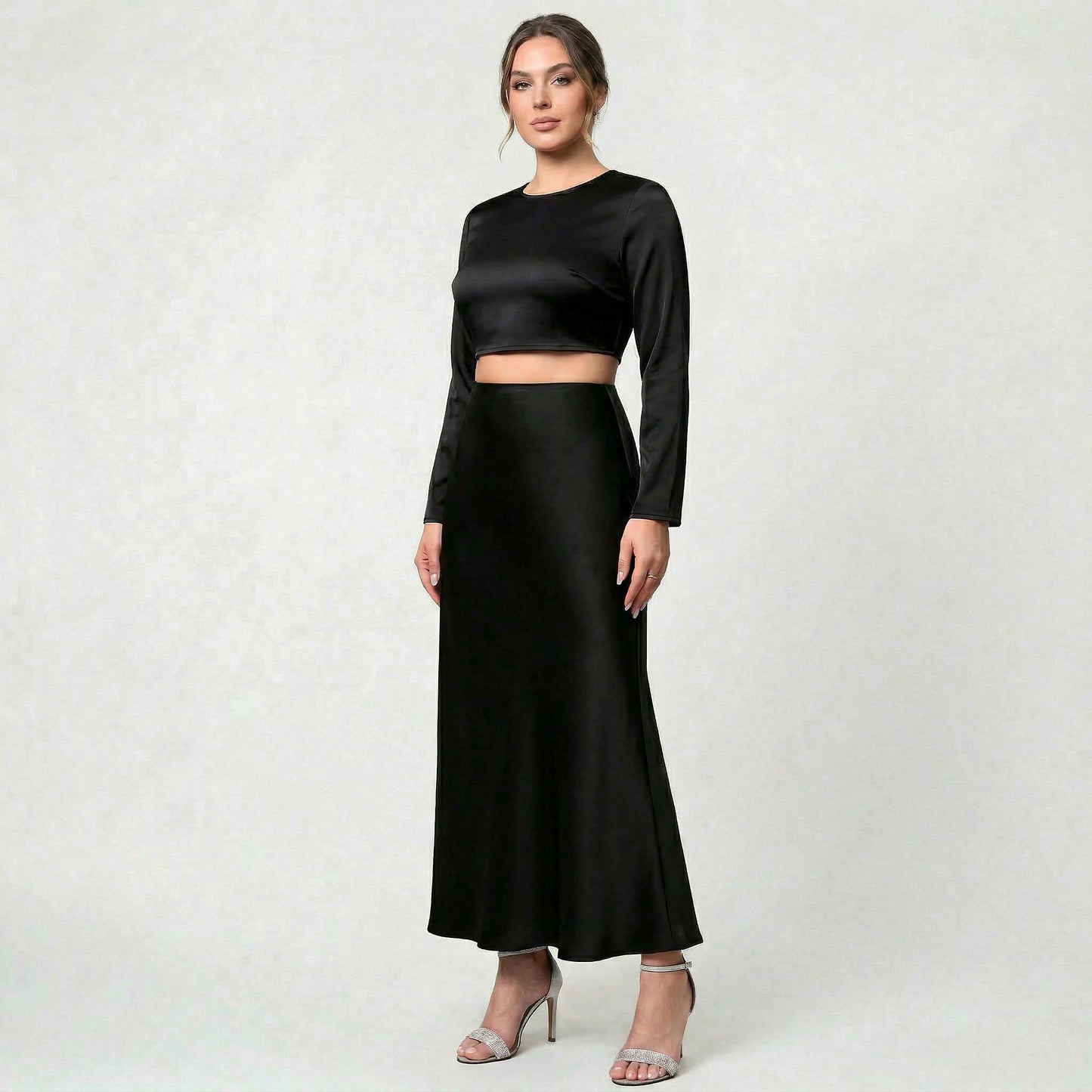 Jupe midi en satin de polyester pour femme, coupe A-line fluide et légère