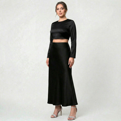 Jupe midi en satin de polyester pour femme, coupe A-line fluide et légère