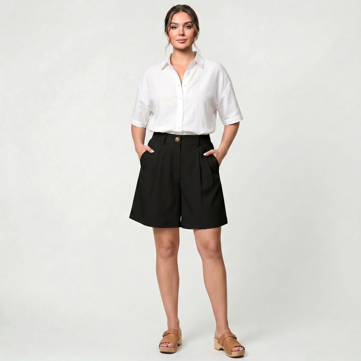 Short taille haute femme en tissu doux coupe large confortable