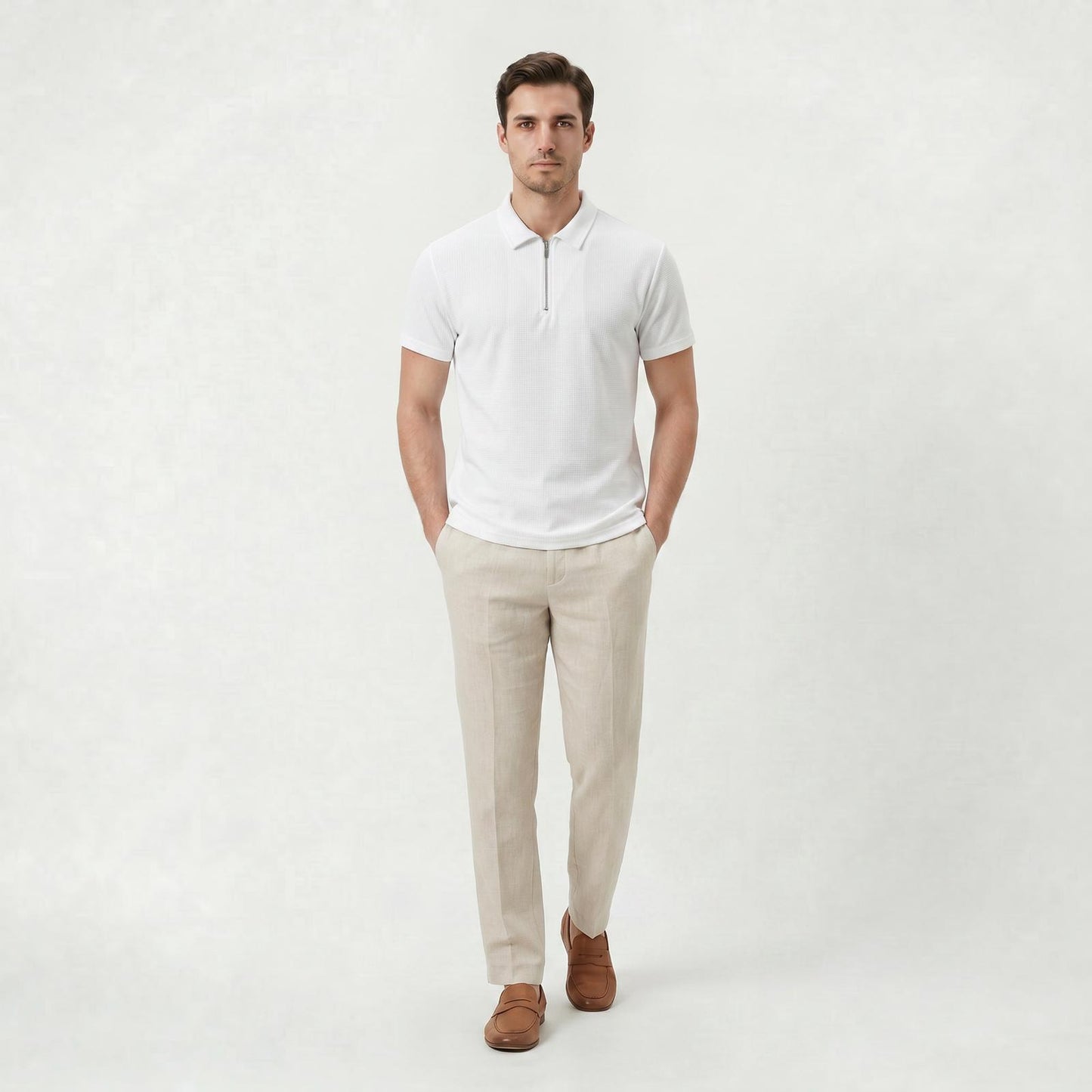 Polo Homme Coupe Slim à Col Zippé pour l’Été