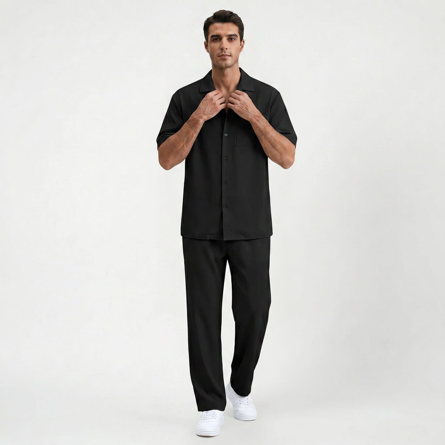 Ensemble costume homme en coton respirant à manches courtes, style quotidien