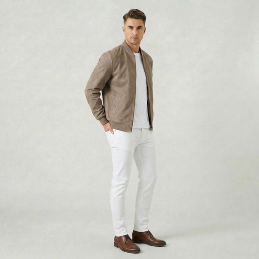 Blouson en daim pour homme coupe classique style décontracté intemporel