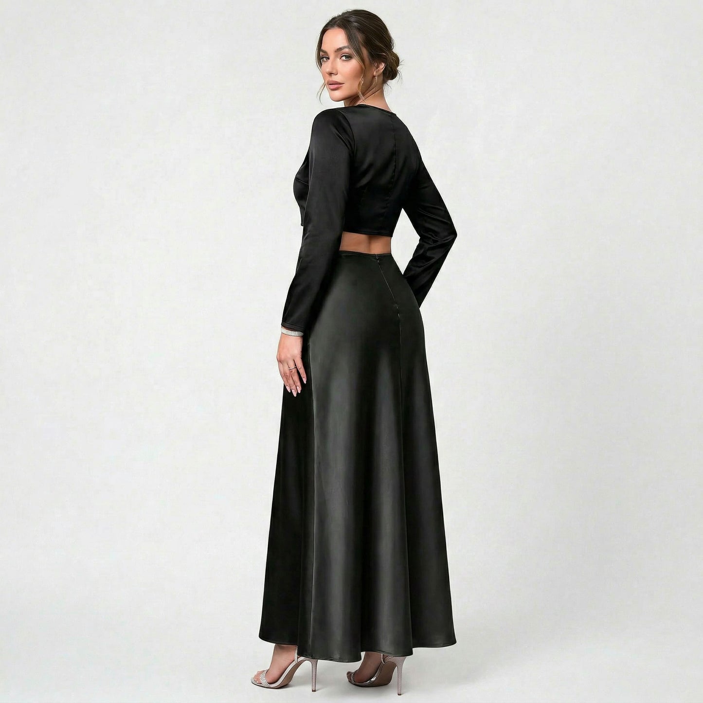 Jupe midi en satin de polyester pour femme, coupe A-line fluide et légère