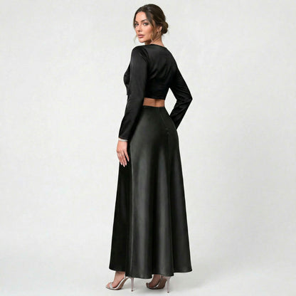 Jupe midi en satin de polyester pour femme, coupe A-line fluide et légère