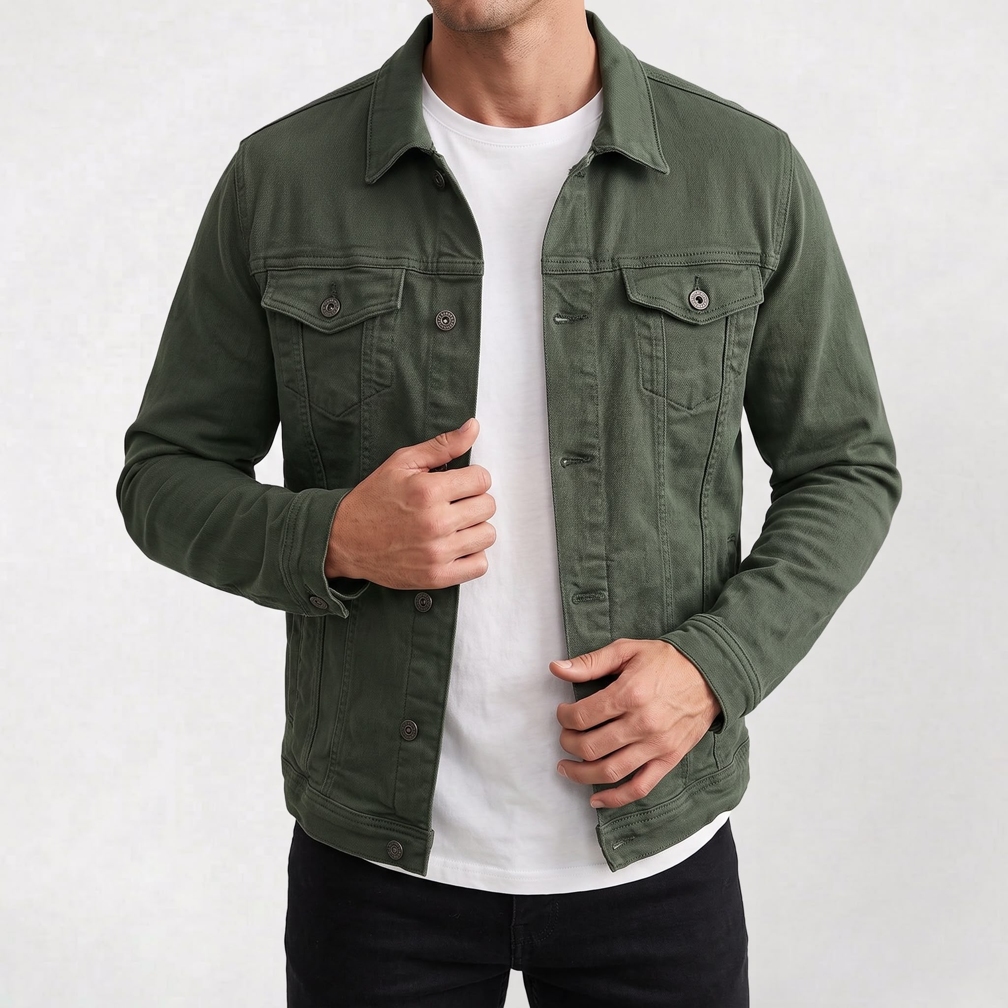Veste en jean homme en coton avec boutons, style décontracté pour l’automne