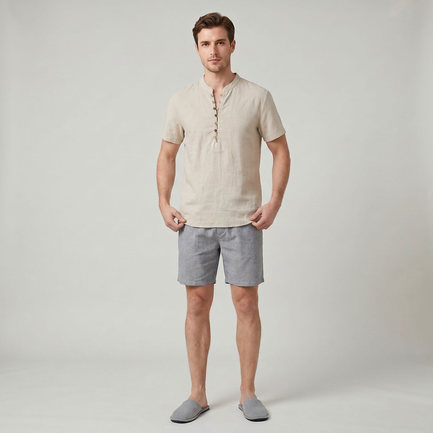 Chemise d’Été Décontractée en Coton et Lin pour Homme Coupe Ample