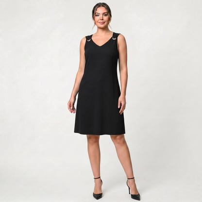 Robe Midi Élégante à Col V pour Femme Style Intemporel Sans Manches