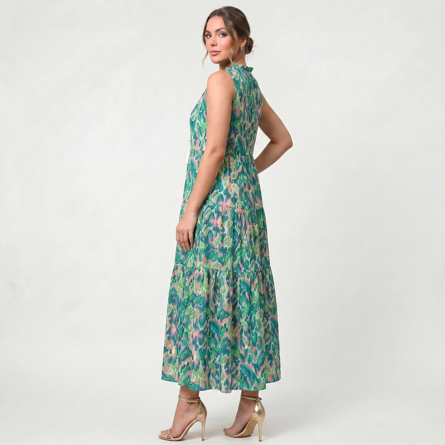 Robe longue élégante pour femme, style resort décontracté, col en V, coupe confortable
