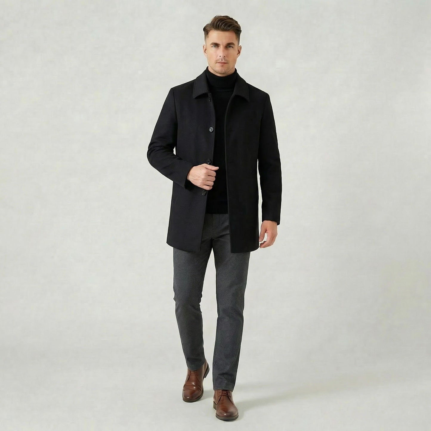Manteau Gris Mi-Long pour Homme Veste Légère pour Tous les Jours
