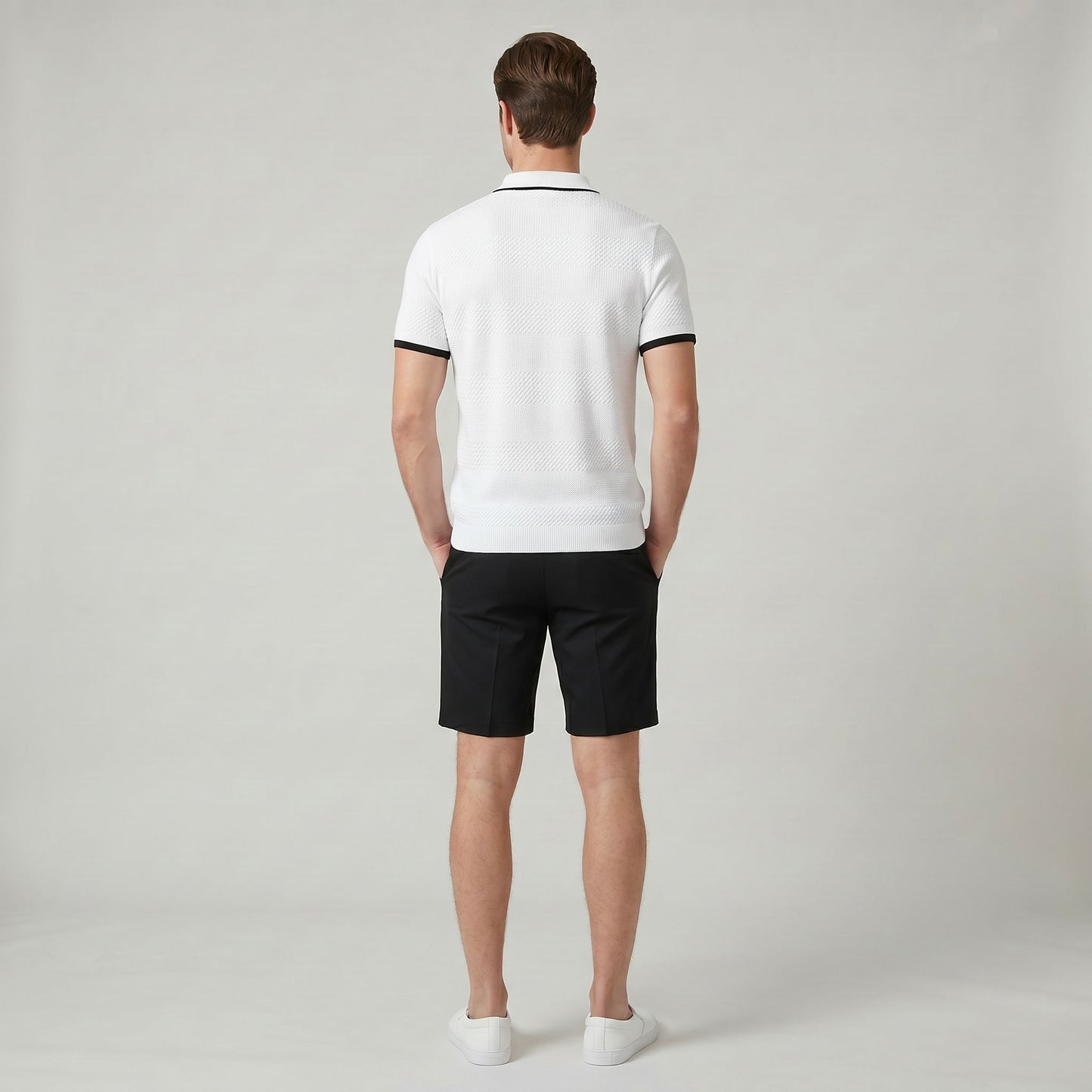 Chemise Jacquard Homme à Manches Courtes Coupe Slim Légère