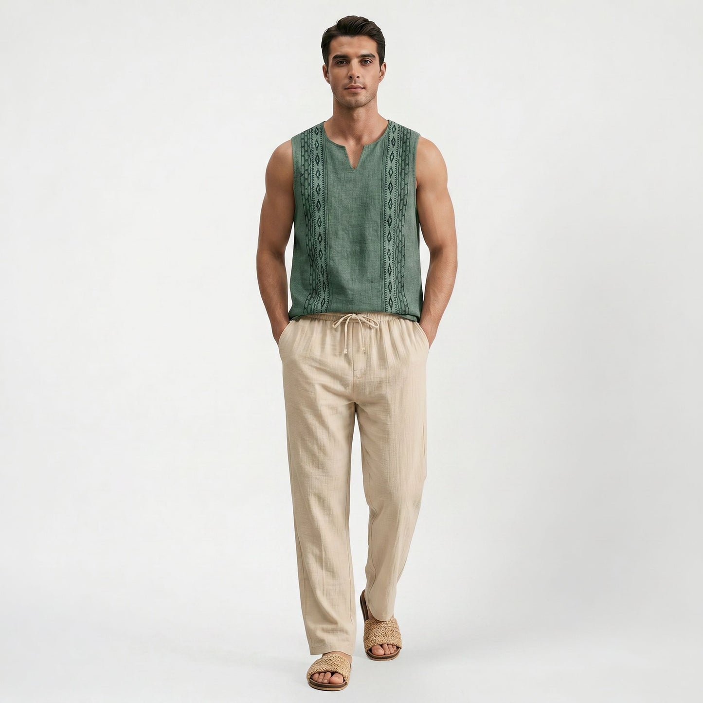 Pantalon classique homme en tissu léger, coupe décontractée intemporelle
