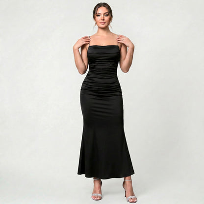 Robe Longue Noire Cintrée pour Femme pour Soirées Élégantes
