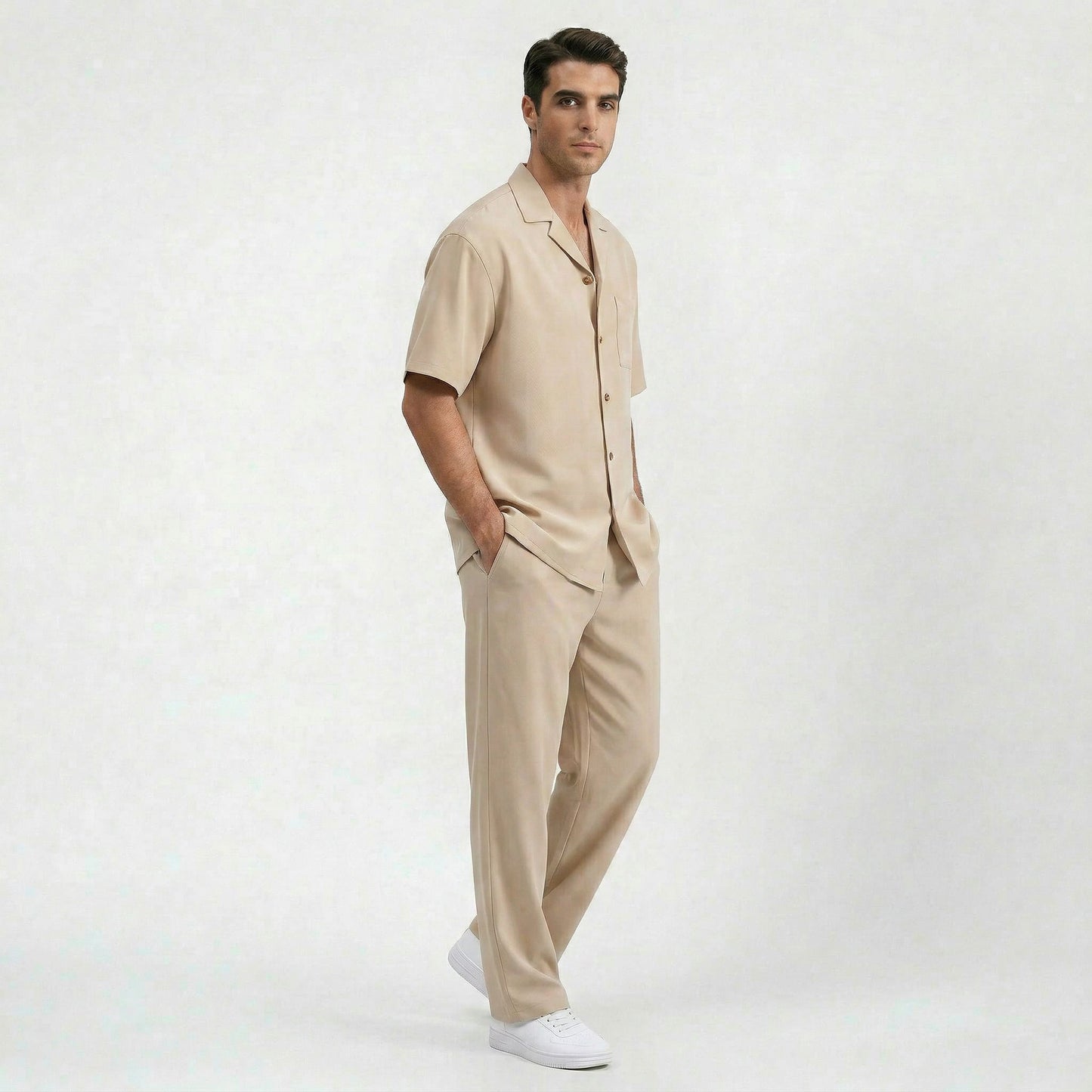 Ensemble costume homme en coton respirant à manches courtes, style quotidien