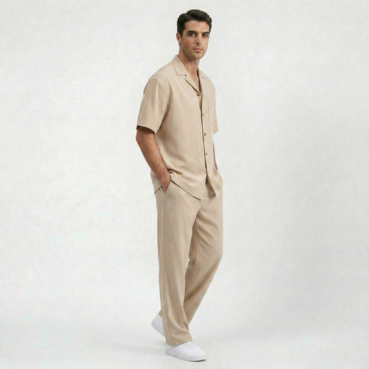 Ensemble costume homme en coton respirant à manches courtes, style quotidien