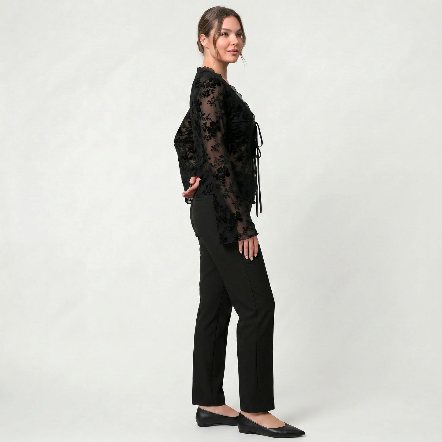 Blouse Noire Ajustée Transparente Élégante pour Femme
