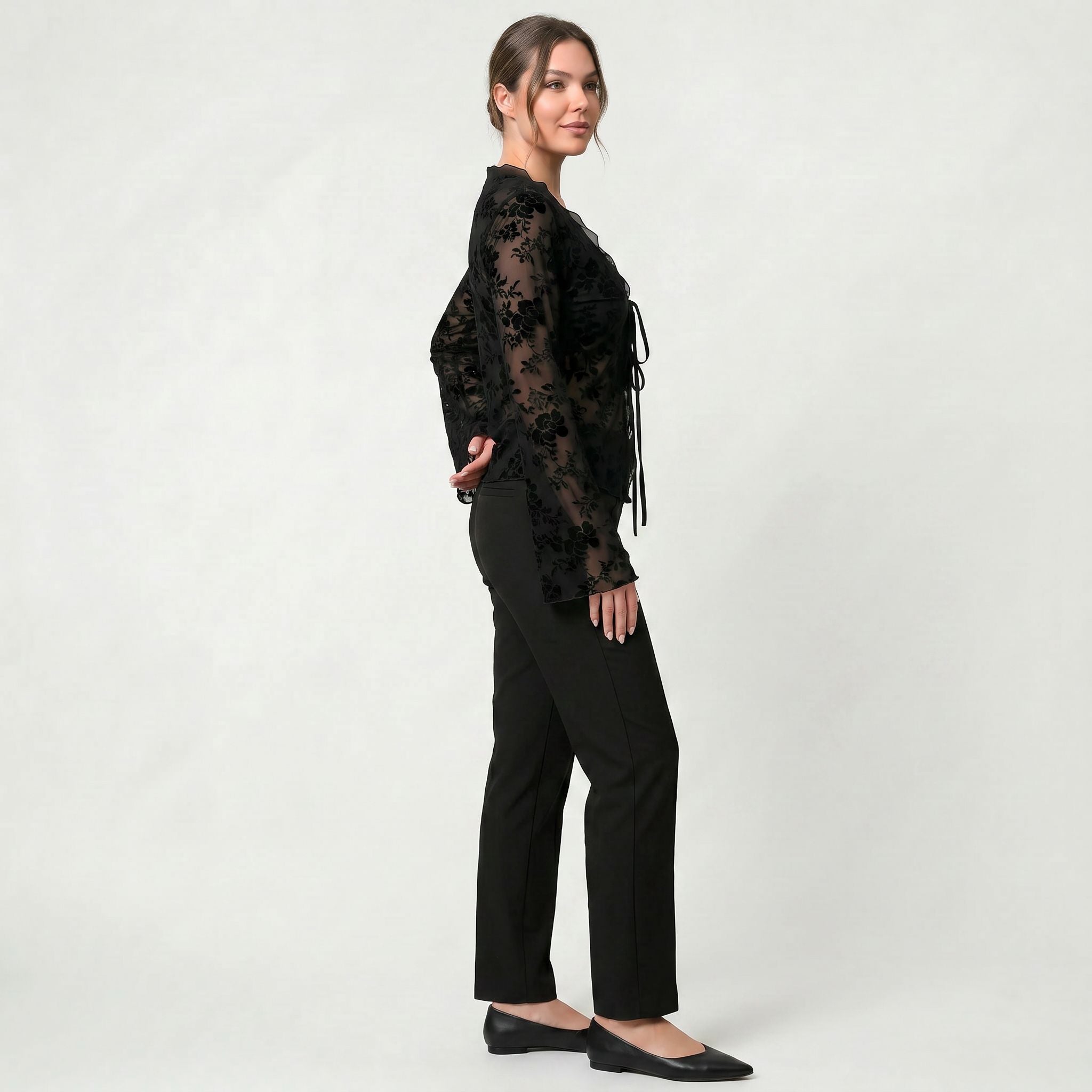 Blouse Noire Ajustée Transparente Élégante pour Femme