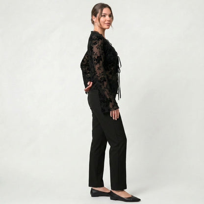 Blouse Noire Ajustée Transparente Élégante pour Femme