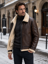Men's Aviator Jacket Leather-Look Shearling