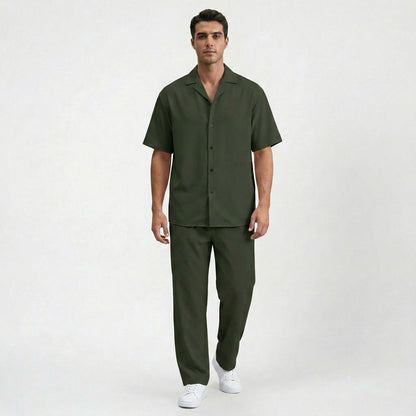 Ensemble costume homme en coton respirant à manches courtes, style quotidien