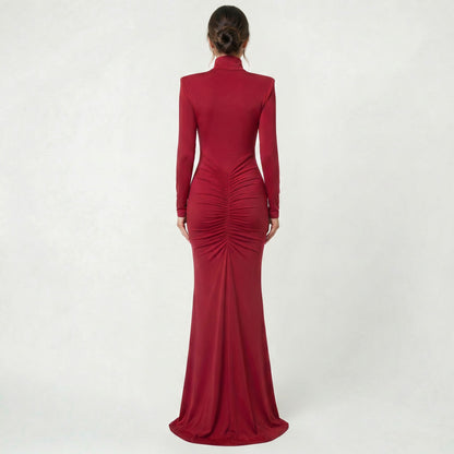 Robe Midi à Col Roulé pour Femme Élégante Coupe Slim à Manches Longues