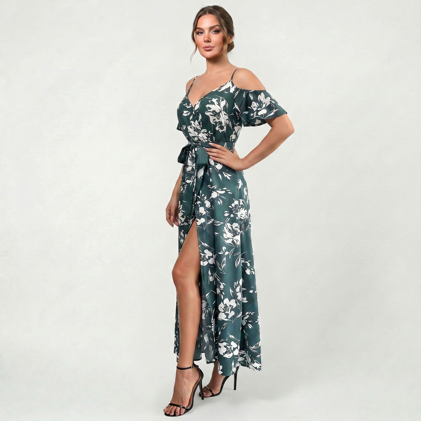Robe longue d’été pour femme à motif floral, fente sur le côté, coupe ample élégante