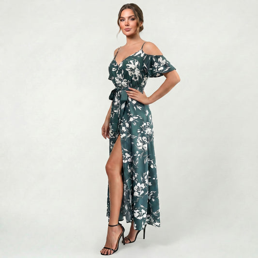 Robe longue d’été pour femme à motif floral, fente sur le côté, coupe ample élégante