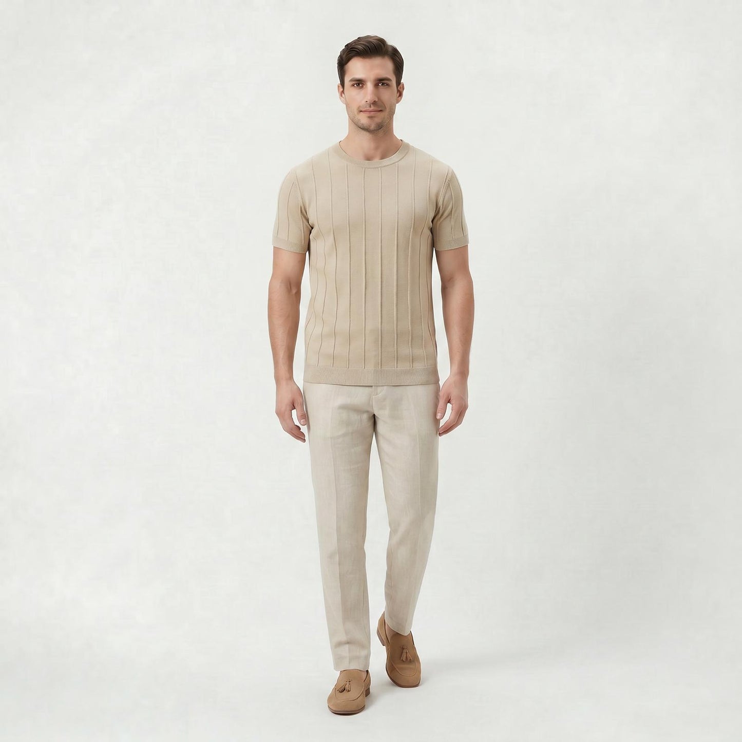 T-shirt Homme Coupe Slim en Coton Léger à Col Rond