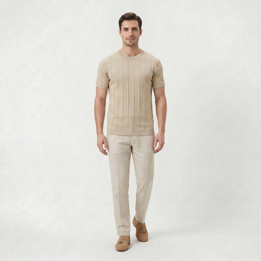 T-shirt Homme Coupe Slim en Coton Léger à Col Rond