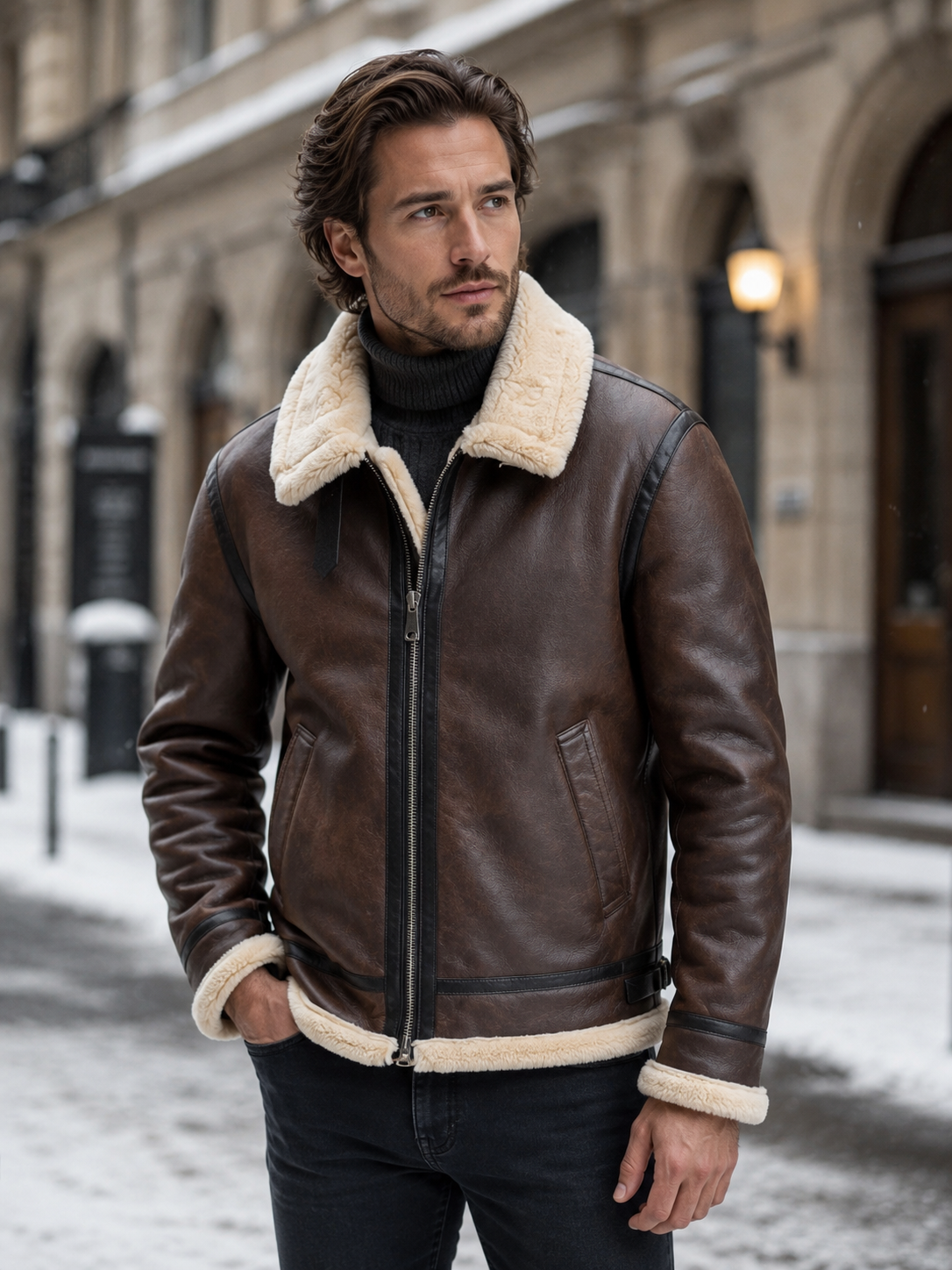 Men's Aviator Jacket Leather-Look Shearling