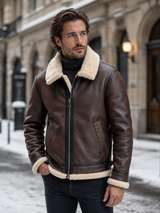 Men's Aviator Jacket Leather-Look Shearling