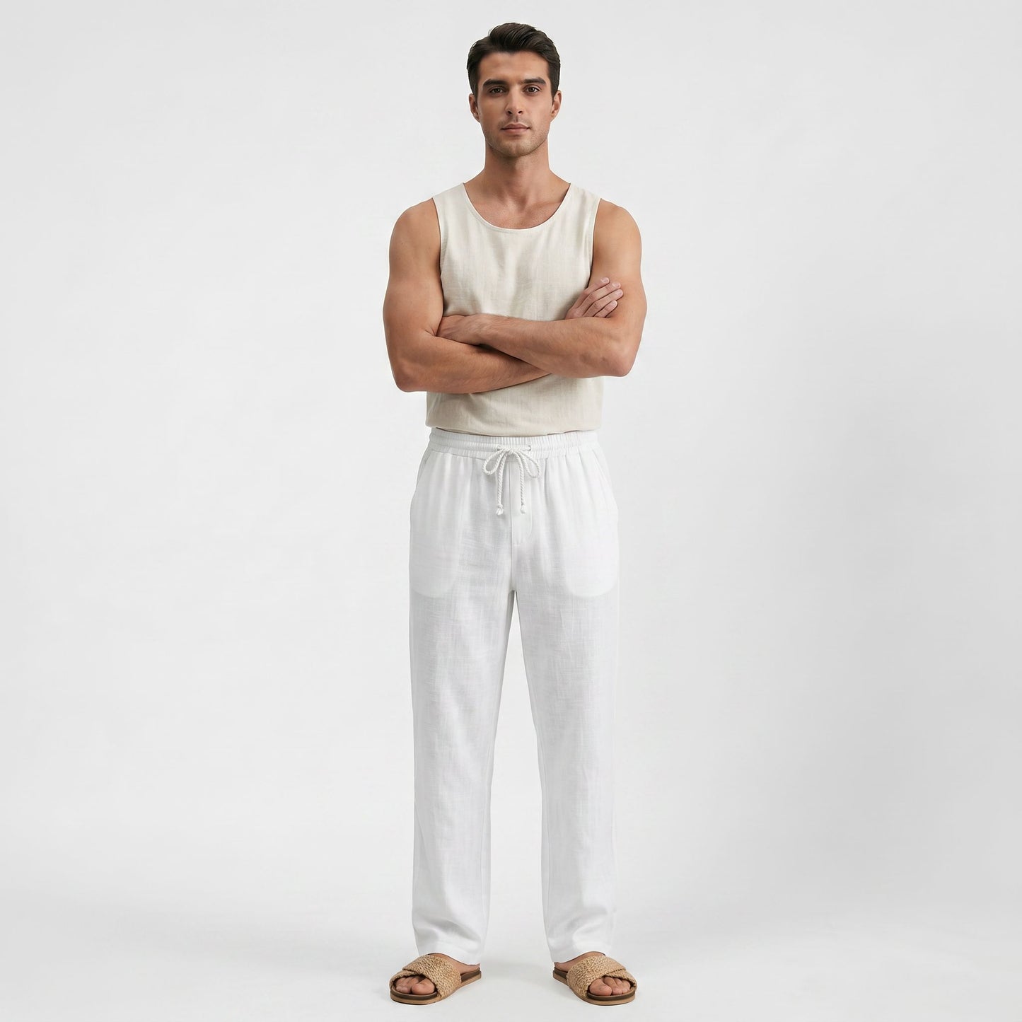 Pantalon classique homme en tissu léger, coupe décontractée intemporelle
