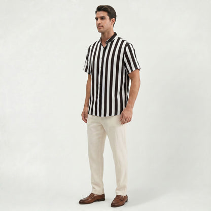 Chemise Homme Élégante en Coton Rayé Coupe Légère Estivale