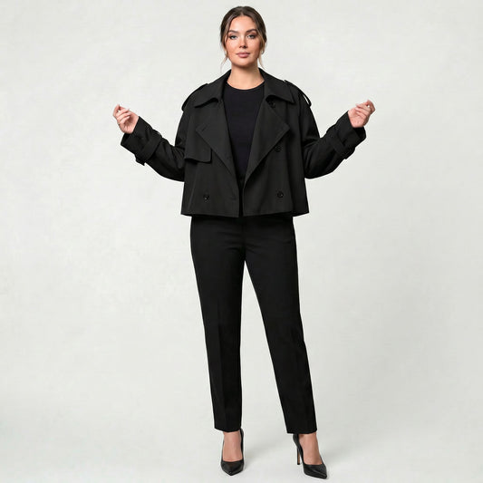 Manteau trench court élégant pour femme, style minimaliste raffiné