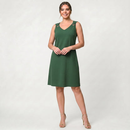 Robe Midi Élégante à Col V pour Femme Style Intemporel Sans Manches