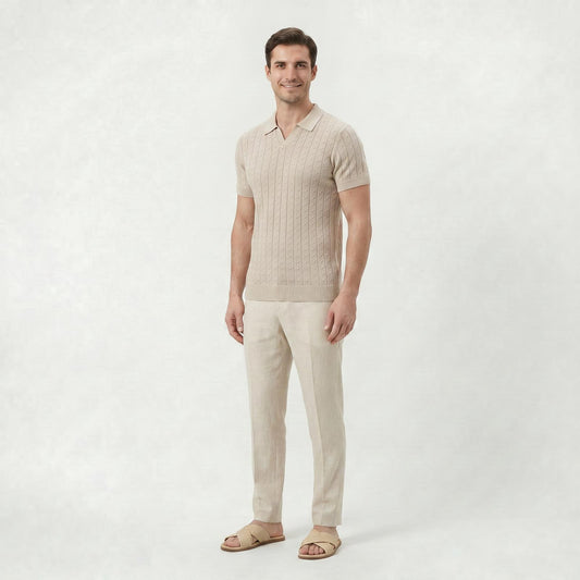 Polo en maille beige pour homme pour tenues estivales chic décontractées