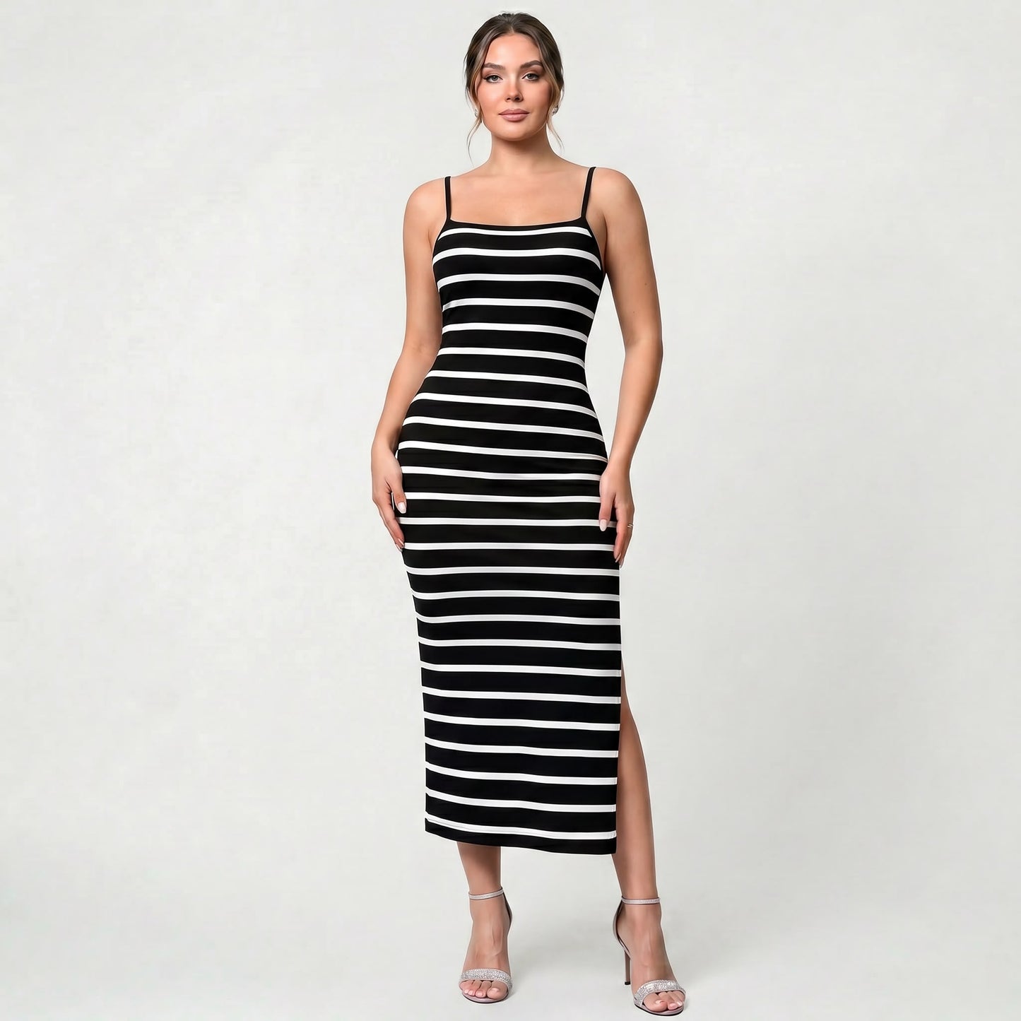 Robe Midi Rayée Sans Manches pour Femme Style Décontracté Élégant