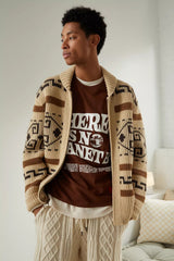 Vintage Jacquard Knitted Men's Cardigan with Zipper Timeless Style Meets Modern Comfort