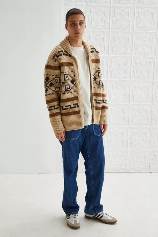 Vintage Jacquard Knitted Men's Cardigan with Zipper Timeless Style Meets Modern Comfort