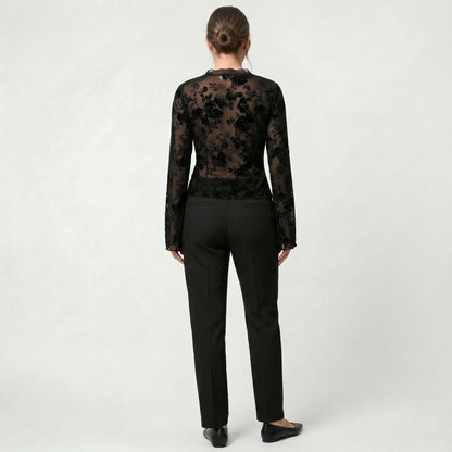 Blouse Noire Ajustée Transparente Élégante pour Femme