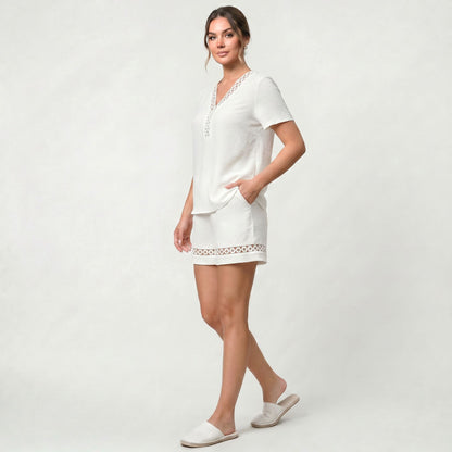 Ensemble d’été en lin pour femme avec short et haut respirants