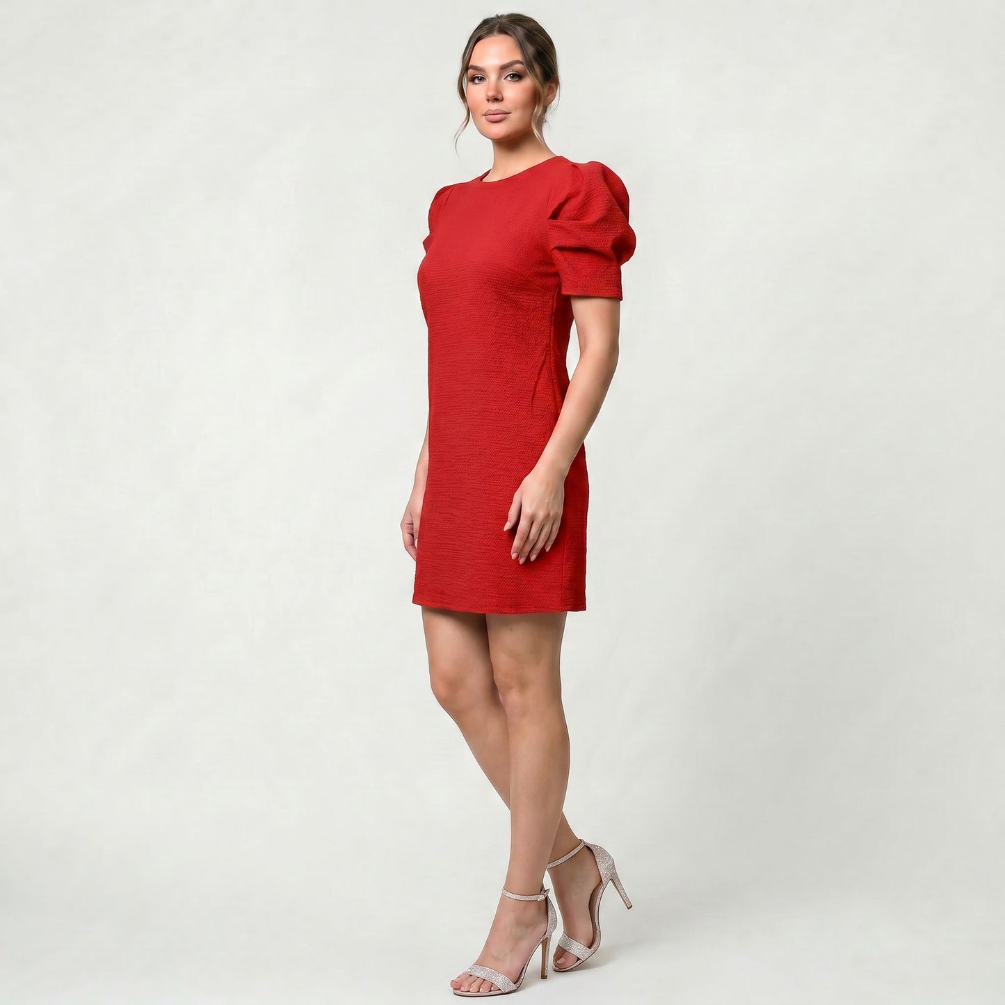Robe Femme Manches Bouffantes Coupe Cintrée Style Chic Décontracté