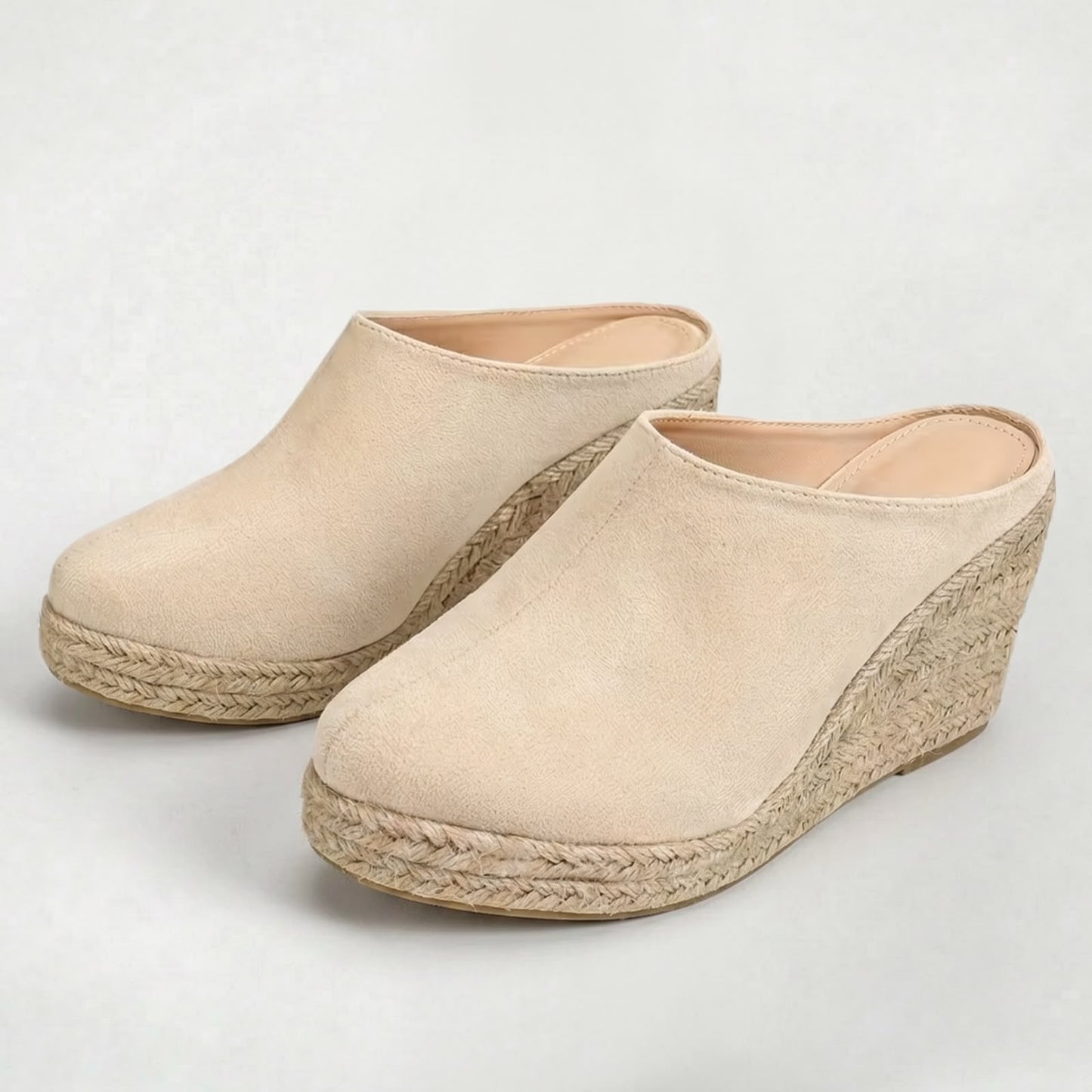 Mules compensées en suède pour femme à bout pointu et talon confortable