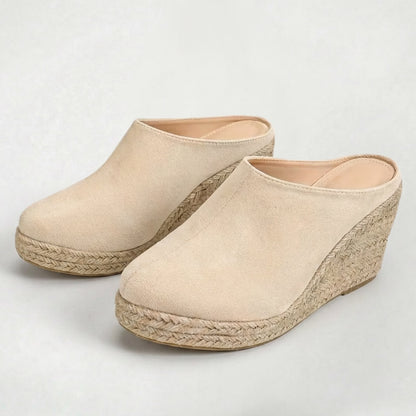 Mules compensées en suède pour femme à bout pointu et talon confortable