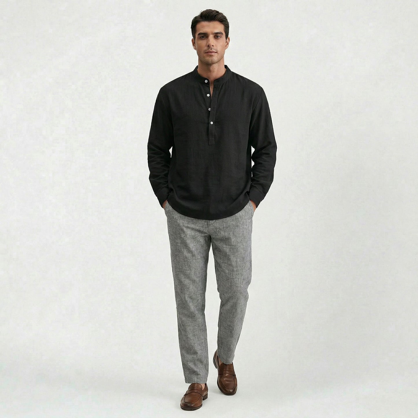 Chemise en lin homme coupe ample, style casual confortable
