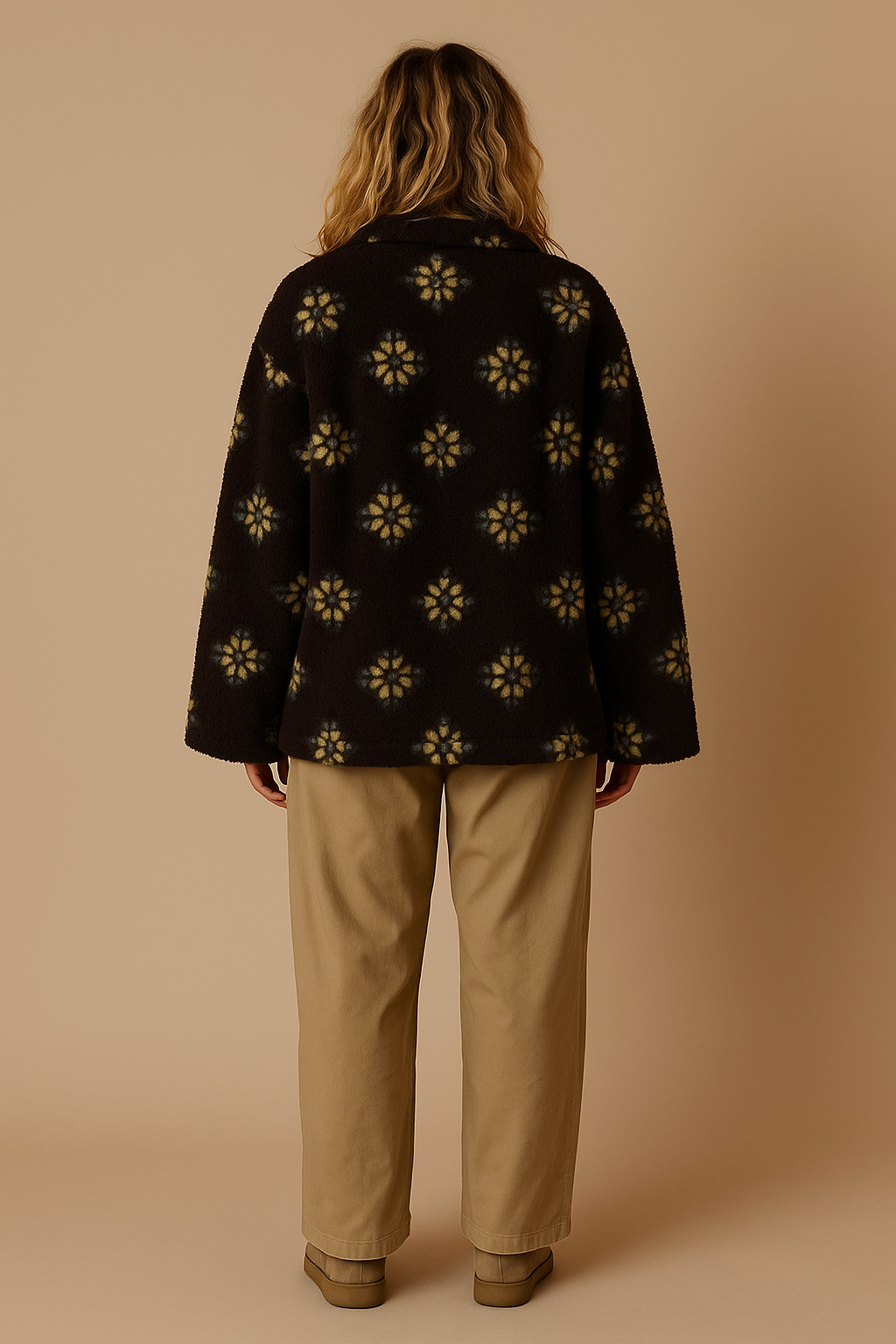 Emma | Oversized Floral Teddy Fleece Jacket with Half Zip