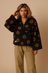 Emma | Oversized Floral Teddy Fleece Jacket with Half Zip