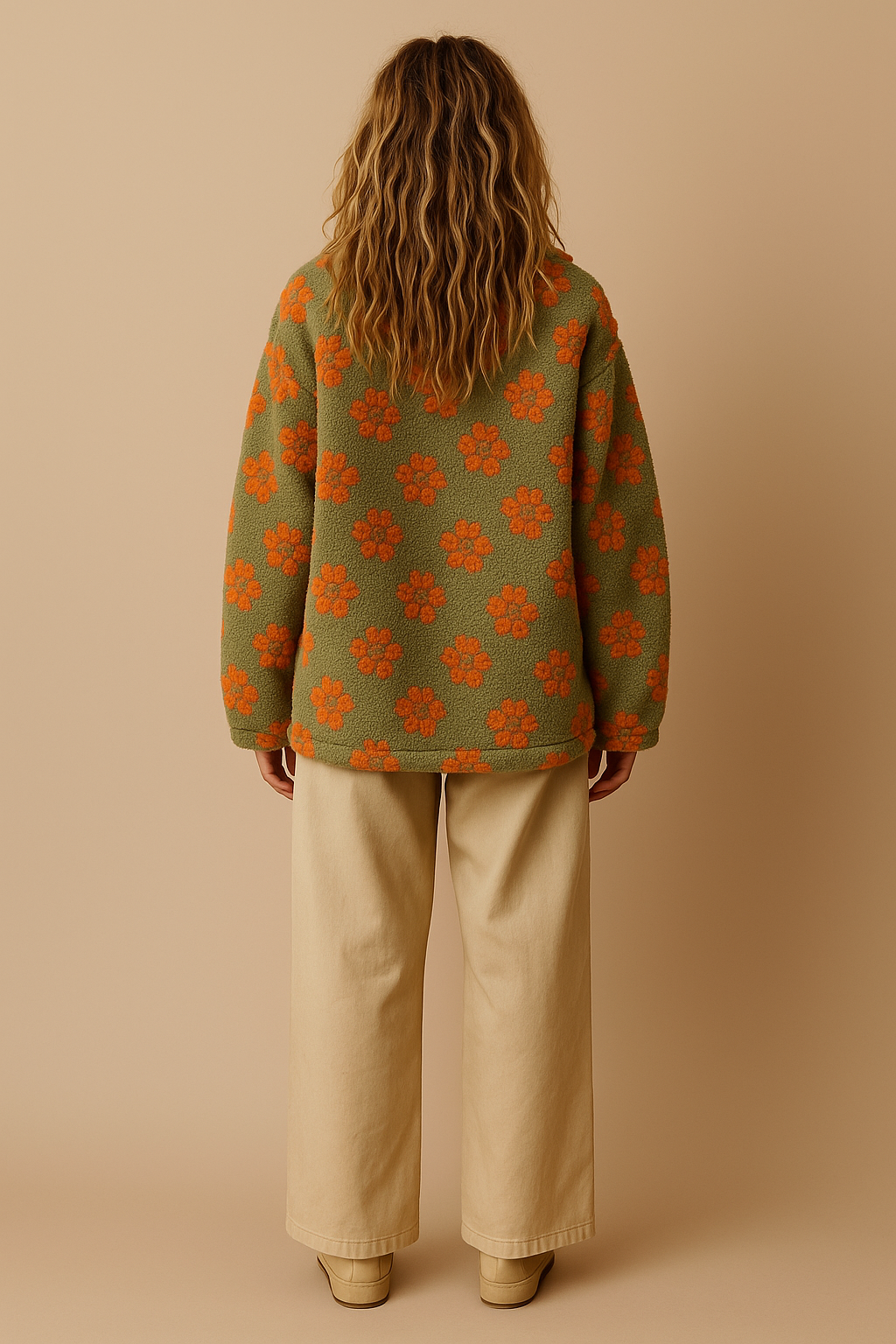 Emma | Oversized Floral Teddy Fleece Jacket with Half Zip
